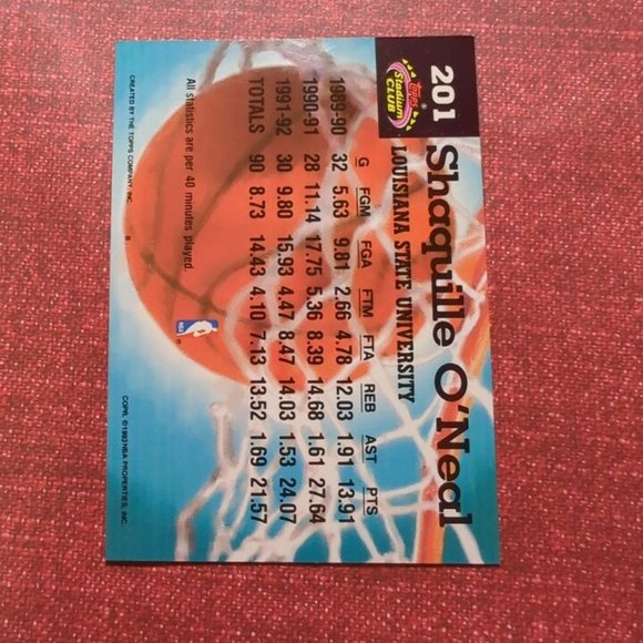 1992-93 Topps Stadium Club Members Choice Shaquille O'Neal Rookie Card #201 RC - Picture 3 of 6